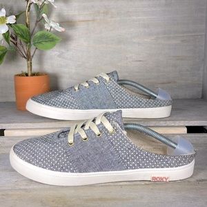 Roxy Chica Canvas Denim Polka Dot Sneakers Shoes Slip On